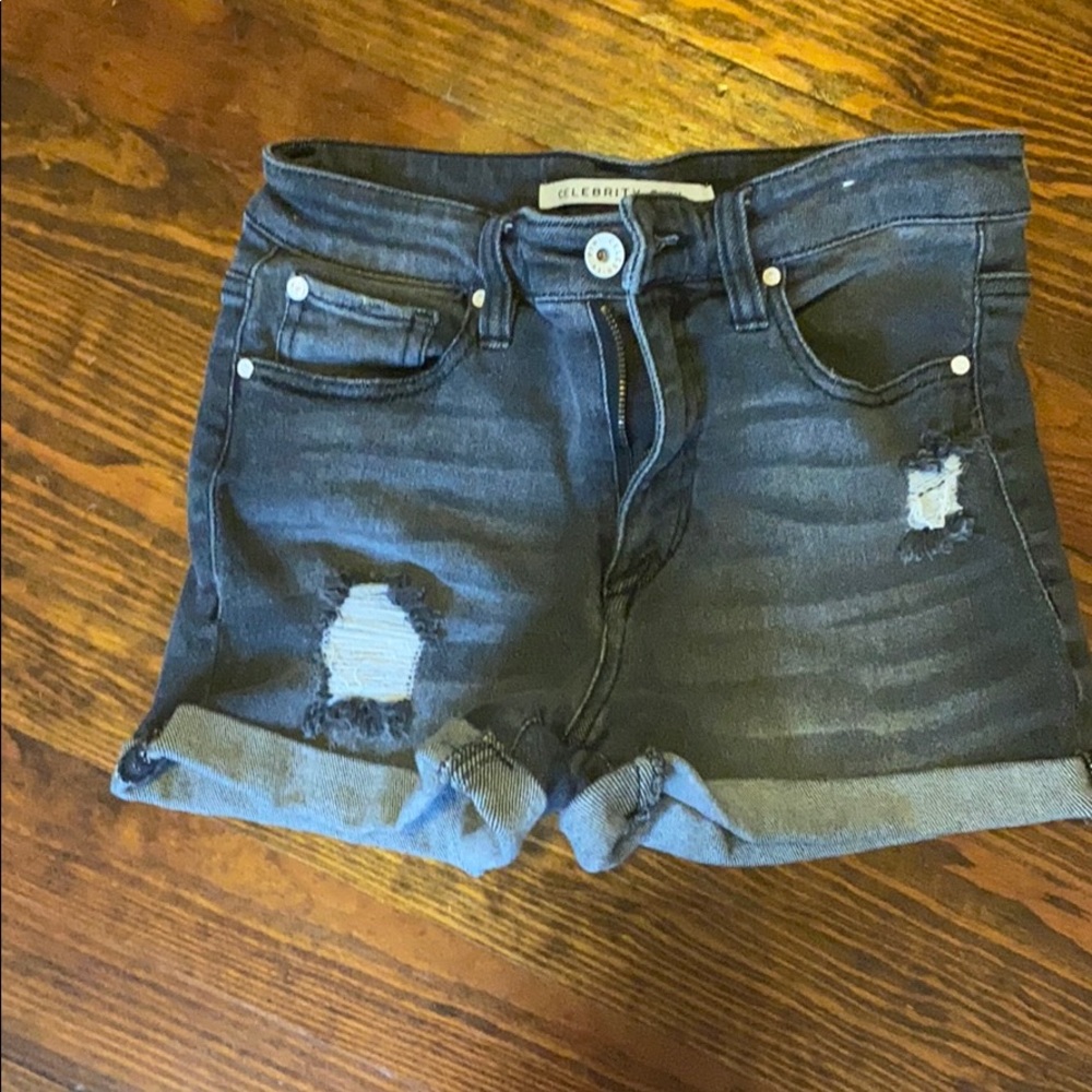 distressed Black Jean Shorts